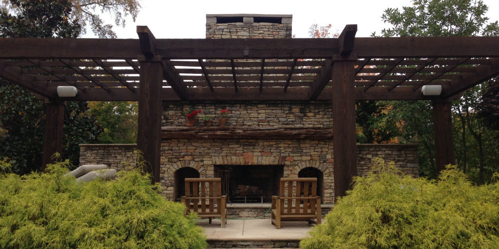 Outdoor stone fireplace